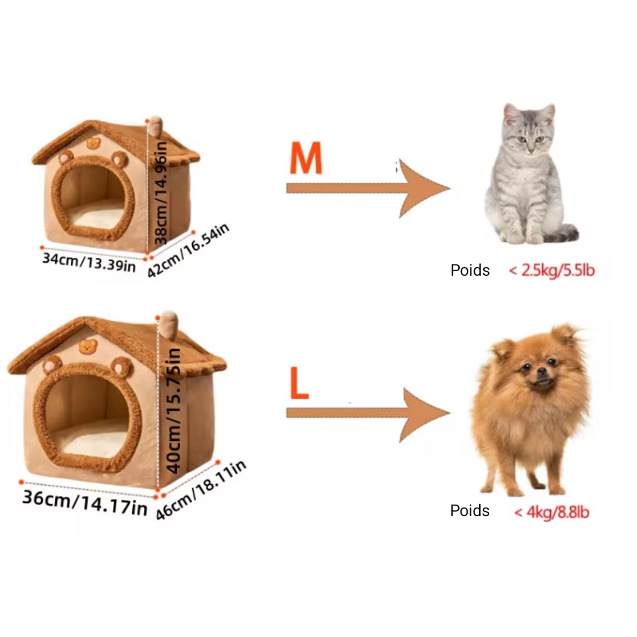 Maison de chat en peluche d'hiver pliable confortable pour chat et petit chien